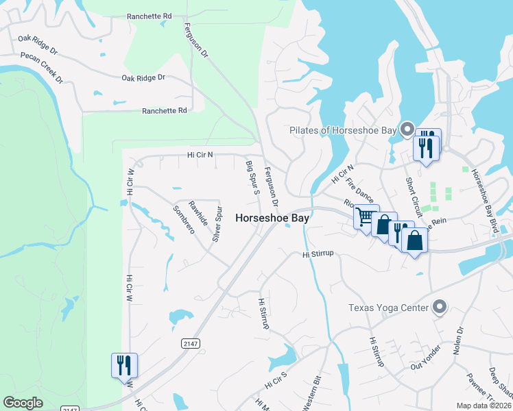 map of restaurants, bars, coffee shops, grocery stores, and more near 101 Western Spur in Horseshoe Bay