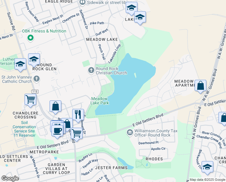 map of restaurants, bars, coffee shops, grocery stores, and more near 3017 Settlement Drive in Round Rock