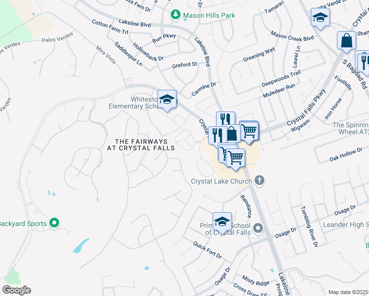 map of restaurants, bars, coffee shops, grocery stores, and more near 1727 Rowdy Loop in Leander