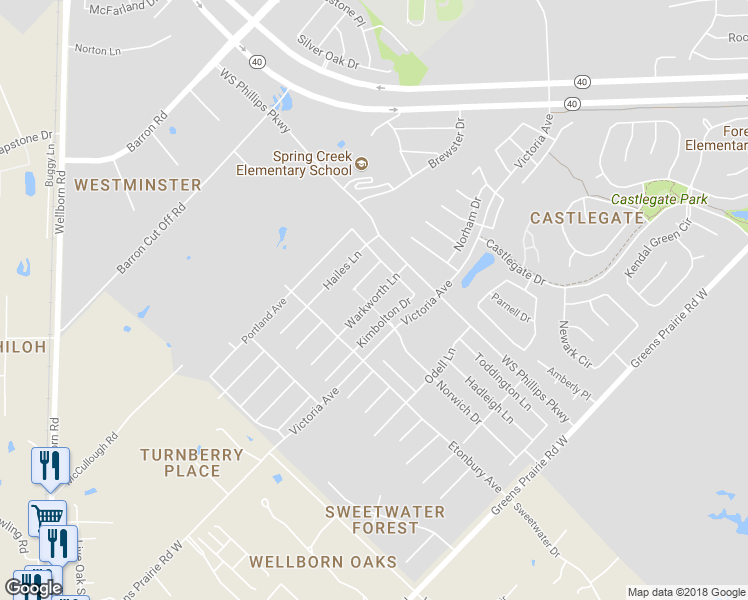 map of restaurants, bars, coffee shops, grocery stores, and more near 2532 Warkworth in College Station