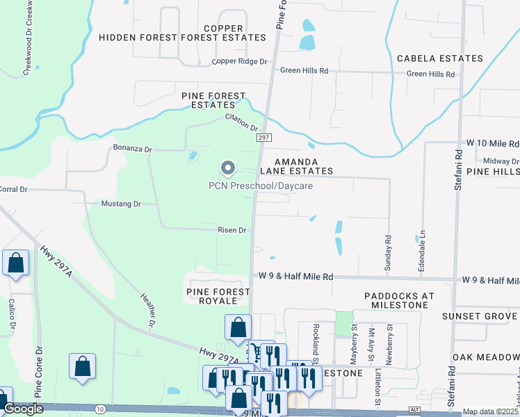 map of restaurants, bars, coffee shops, grocery stores, and more near 3580 Pine Forest Road in Ensley
