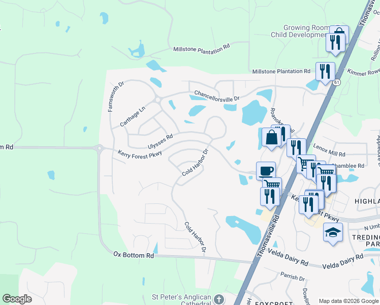 map of restaurants, bars, coffee shops, grocery stores, and more near 2594 Farragut Way in Tallahassee