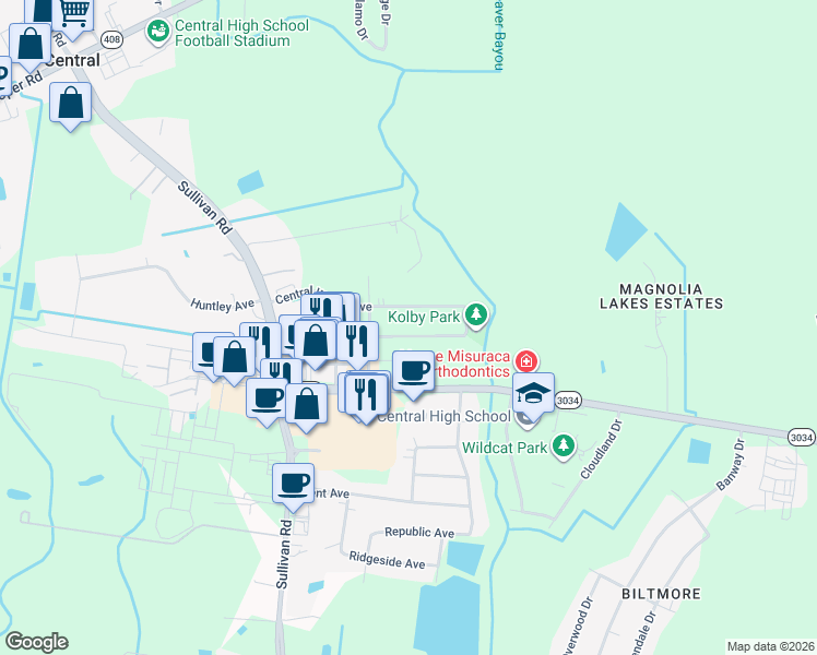 map of restaurants, bars, coffee shops, grocery stores, and more near 14828 Forest Grove Avenue in Baton Rouge