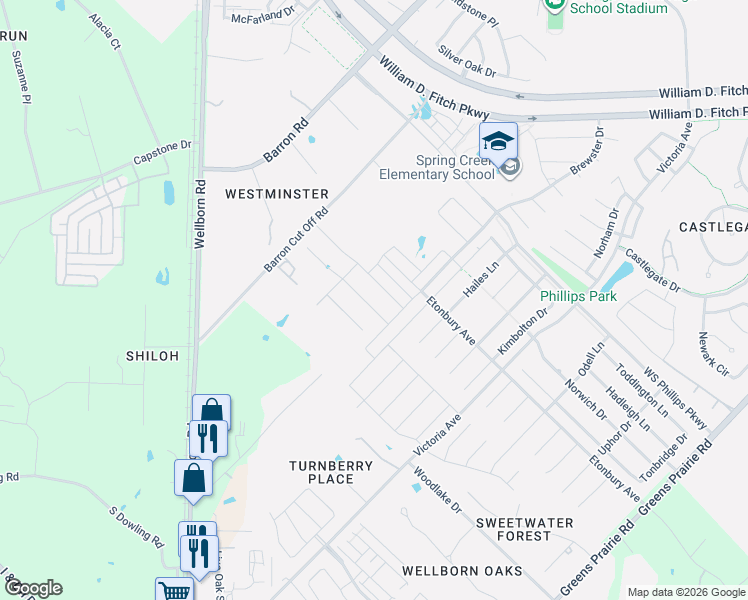 map of restaurants, bars, coffee shops, grocery stores, and more near 4008 Eskew Drive in College Station
