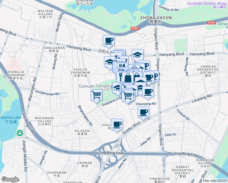 map of restaurants, bars, coffee shops, grocery stores, and more near 20 Gui Yuan Si Lu in Wu Han Shi