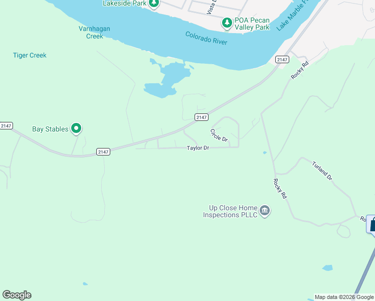 map of restaurants, bars, coffee shops, grocery stores, and more near 117 Creek Lane in Marble Falls
