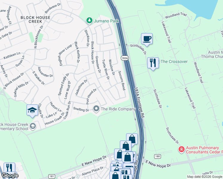 map of restaurants, bars, coffee shops, grocery stores, and more near 1409 Molson Lake Drive in Leander