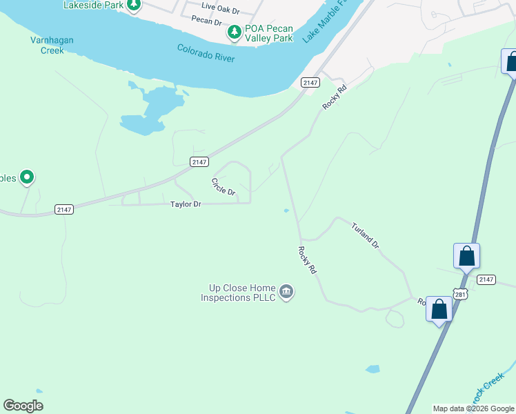 map of restaurants, bars, coffee shops, grocery stores, and more near 203 Circle Drive in Granite Shoals