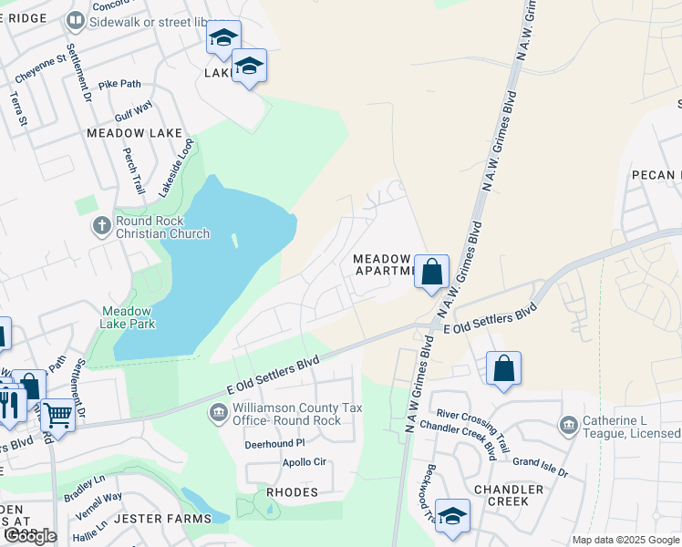 map of restaurants, bars, coffee shops, grocery stores, and more near 2200 East Old Settlers Boulevard in Round Rock