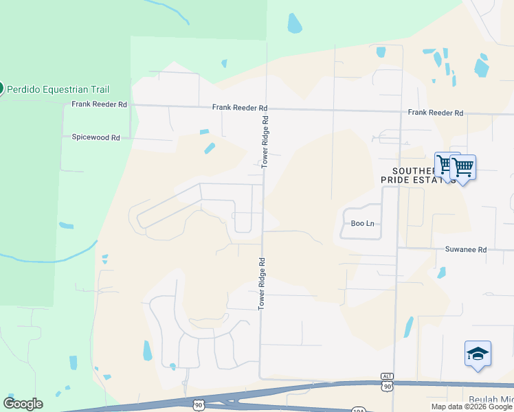map of restaurants, bars, coffee shops, grocery stores, and more near 7581 Burnside Loop in Pensacola