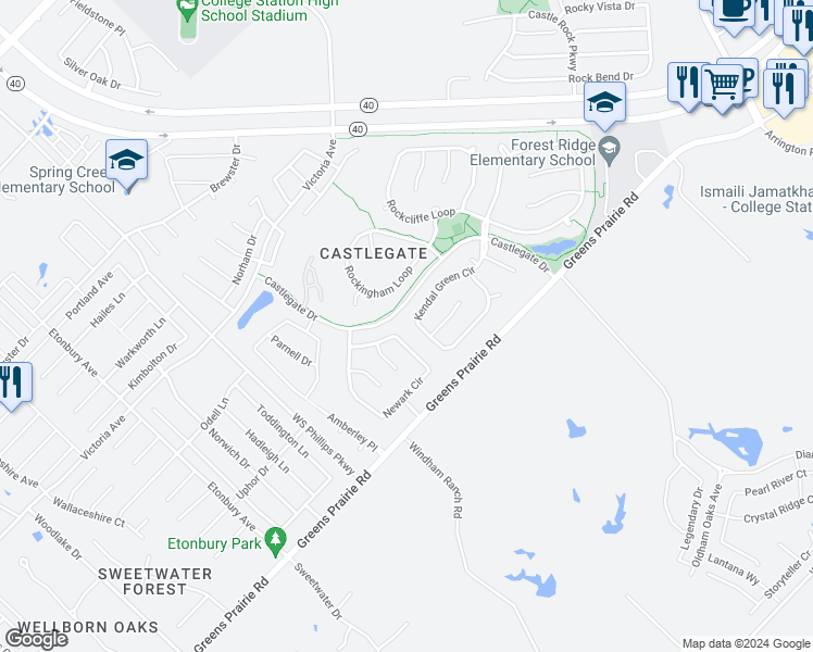 map of restaurants, bars, coffee shops, grocery stores, and more near 2332 Kendalgreen Circle in College Station