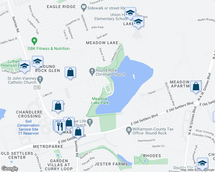 map of restaurants, bars, coffee shops, grocery stores, and more near 3017 Settlement Drive in Round Rock
