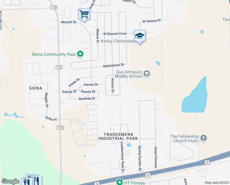 map of restaurants, bars, coffee shops, grocery stores, and more near 8253 Arezzo Drive in Round Rock