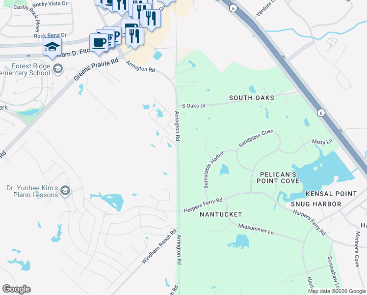 map of restaurants, bars, coffee shops, grocery stores, and more near 1701 Arrington Road in College Station