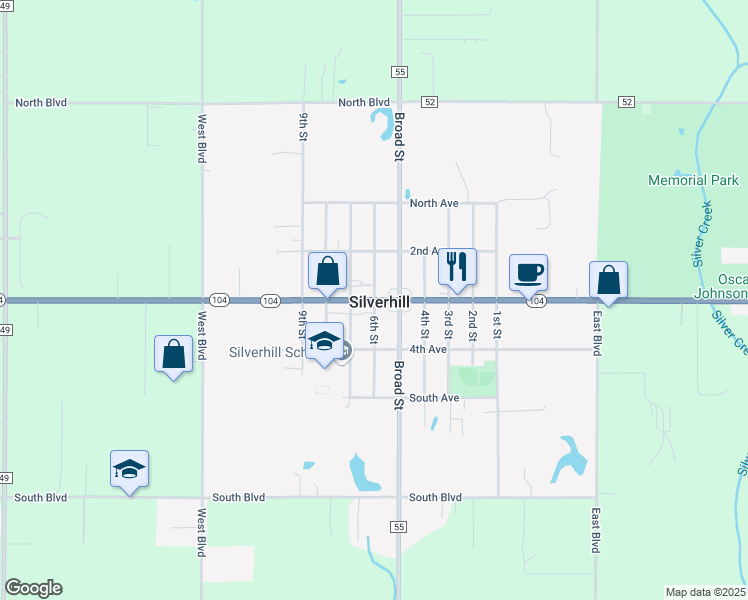 map of restaurants, bars, coffee shops, grocery stores, and more near 6th Street in Silverhill