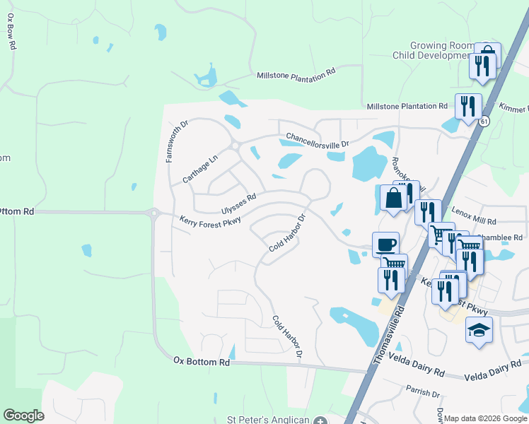 map of restaurants, bars, coffee shops, grocery stores, and more near 2596 Manassas Way in Tallahassee