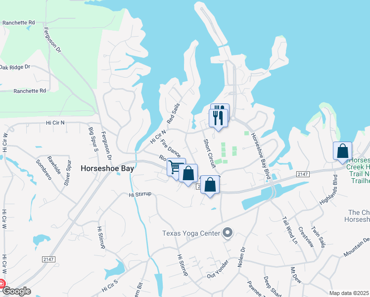 map of restaurants, bars, coffee shops, grocery stores, and more near 600 Free Rein in Horseshoe Bay