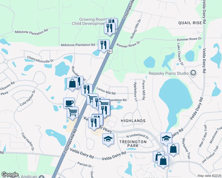 map of restaurants, bars, coffee shops, grocery stores, and more near 3462 Paces Ferry Road in Tallahassee