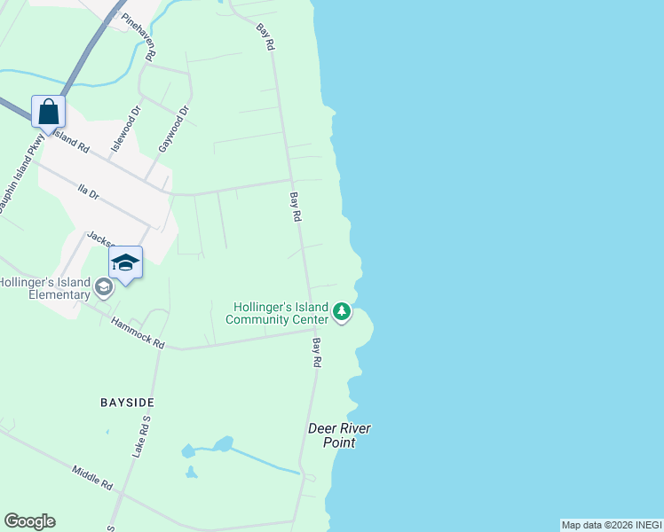 map of restaurants, bars, coffee shops, grocery stores, and more near 6993 Bay Road in Mobile