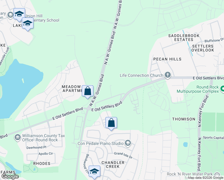 map of restaurants, bars, coffee shops, grocery stores, and more near 2506 Kiphen Road in Round Rock
