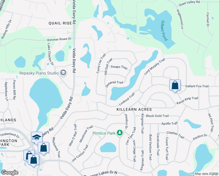 map of restaurants, bars, coffee shops, grocery stores, and more near 6609 Donerail Trail in Tallahassee