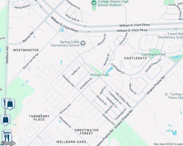 map of restaurants, bars, coffee shops, grocery stores, and more near 4201 Muncaster Lane in College Station