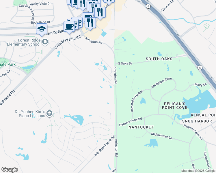 map of restaurants, bars, coffee shops, grocery stores, and more near 1778 Arrington Road in College Station