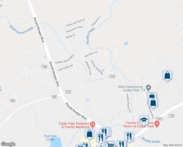 map of restaurants, bars, coffee shops, grocery stores, and more near 3100 Herrero Path in Leander