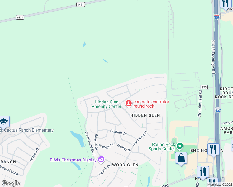 map of restaurants, bars, coffee shops, grocery stores, and more near 1112 Castle Path in Round Rock