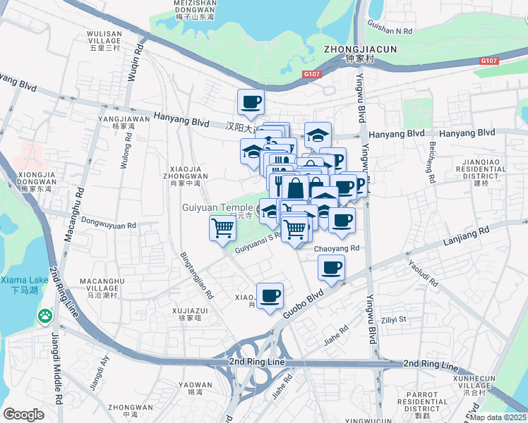 map of restaurants, bars, coffee shops, grocery stores, and more near 20 Gui Yuan Si Lu in Wu Han Shi
