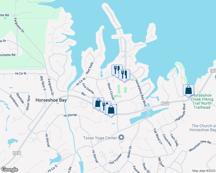 map of restaurants, bars, coffee shops, grocery stores, and more near 405 Short Circuit in Horseshoe Bay