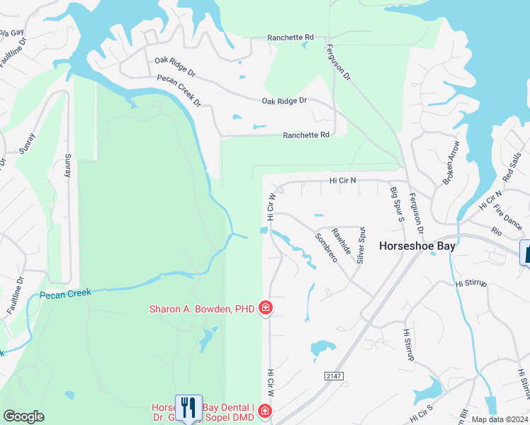 map of restaurants, bars, coffee shops, grocery stores, and more near 1002a Hi Circle West in Horseshoe Bay