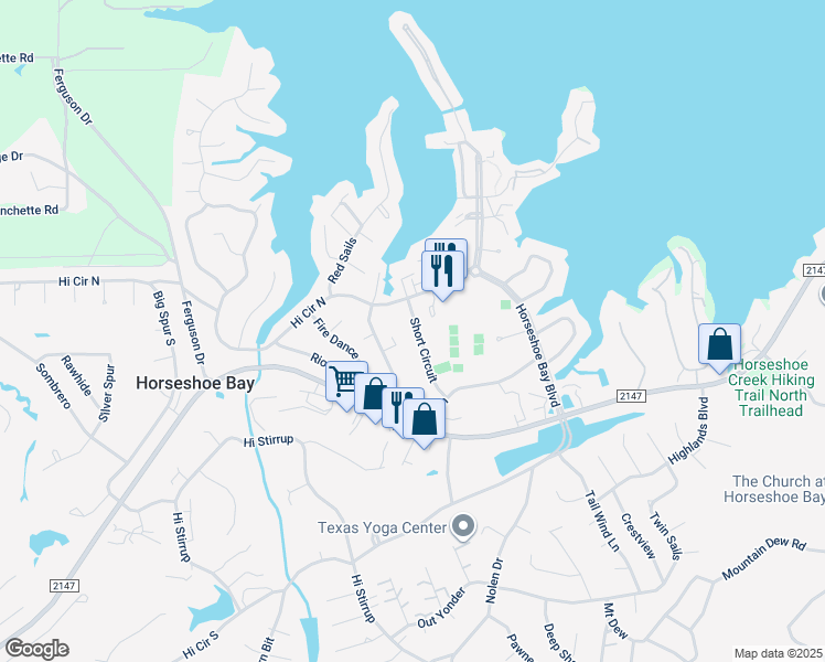 map of restaurants, bars, coffee shops, grocery stores, and more near 405 Short Circuit in Horseshoe Bay