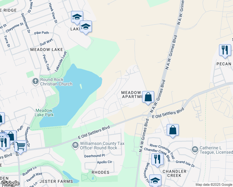 map of restaurants, bars, coffee shops, grocery stores, and more near 2200 East Old Settlers Boulevard in Round Rock