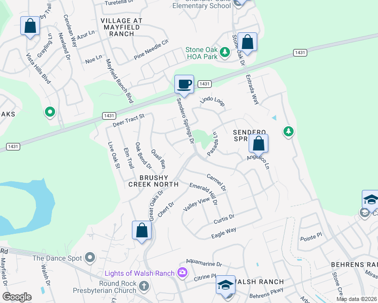 map of restaurants, bars, coffee shops, grocery stores, and more near 4105 Colina Cove in Round Rock