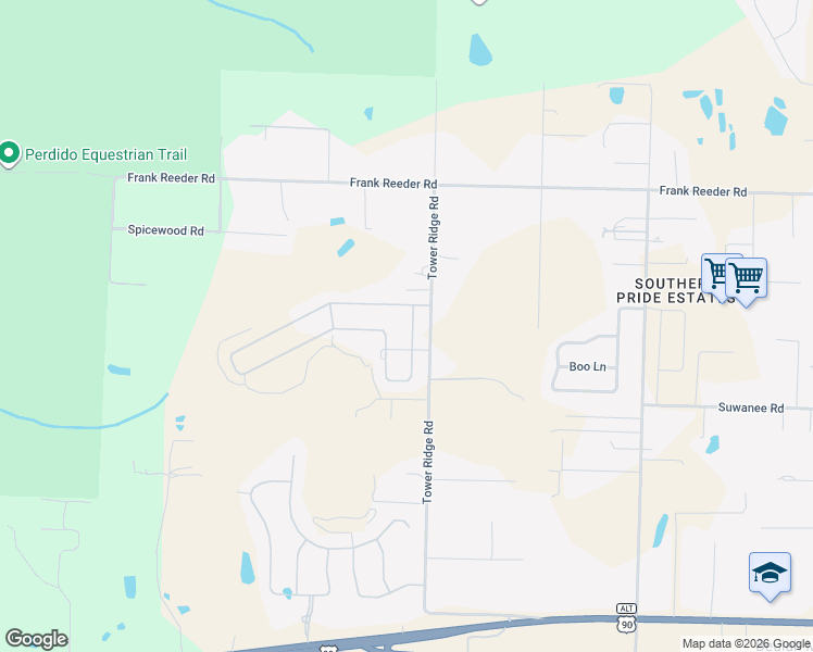 map of restaurants, bars, coffee shops, grocery stores, and more near 7581 Burnside Loop in Pensacola