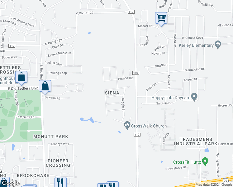 map of restaurants, bars, coffee shops, grocery stores, and more near 5616 Sacco Street in Round Rock