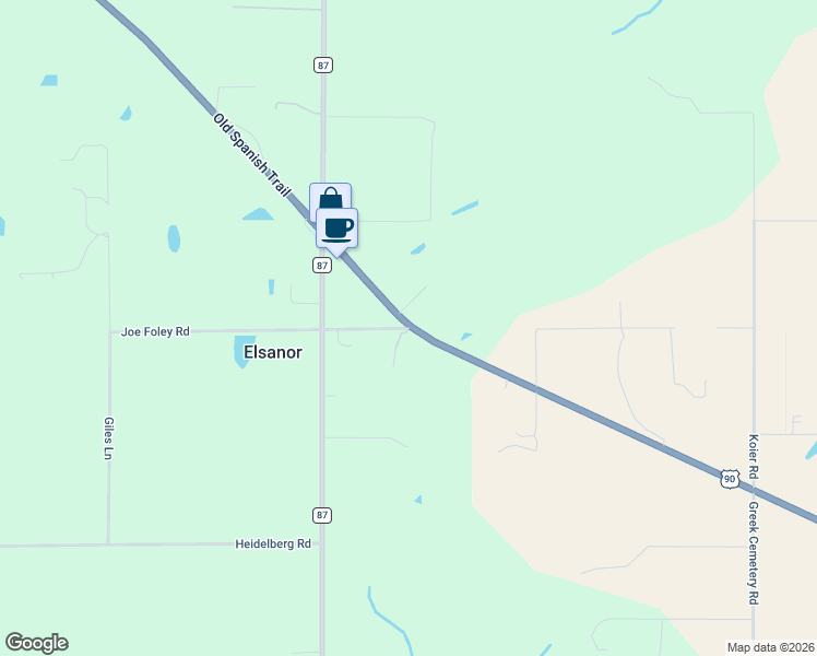 map of restaurants, bars, coffee shops, grocery stores, and more near 26201 Joe Foley Road in Robertsdale