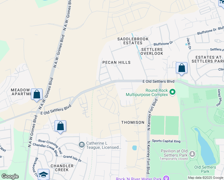 map of restaurants, bars, coffee shops, grocery stores, and more near 3 Tammy Lane in Round Rock