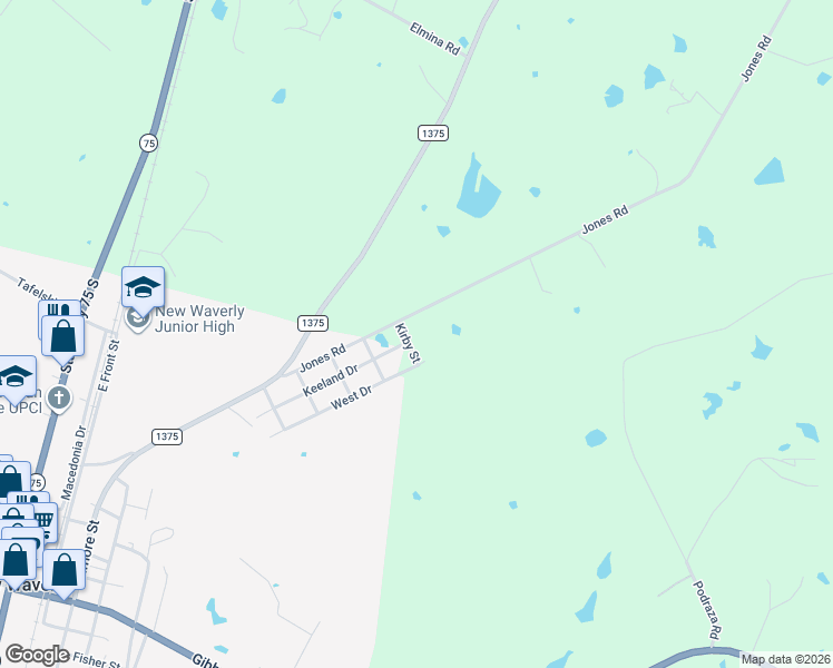 map of restaurants, bars, coffee shops, grocery stores, and more near 620 Keeland Drive in New Waverly