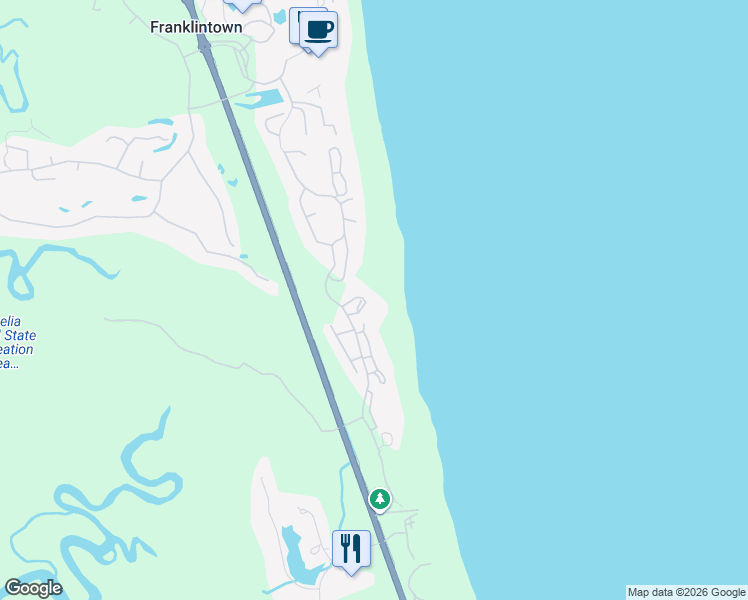 map of restaurants, bars, coffee shops, grocery stores, and more near 1407 Beach Walker Road in Fernandina Beach