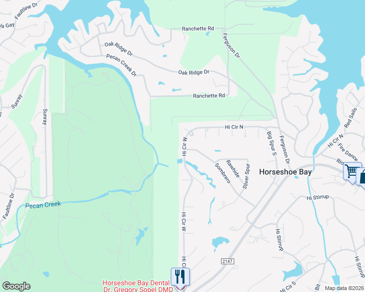 map of restaurants, bars, coffee shops, grocery stores, and more near 1002a Hi Circle West in Horseshoe Bay