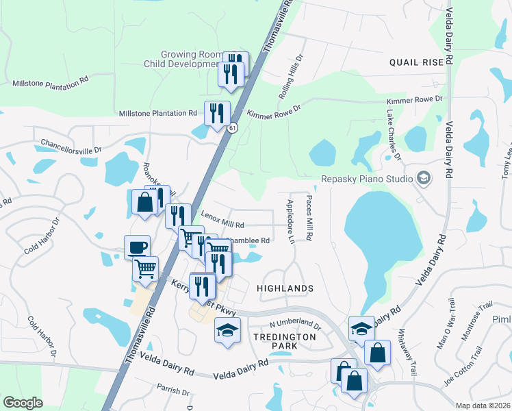 map of restaurants, bars, coffee shops, grocery stores, and more near 3478 Paces Ferry Road in Tallahassee