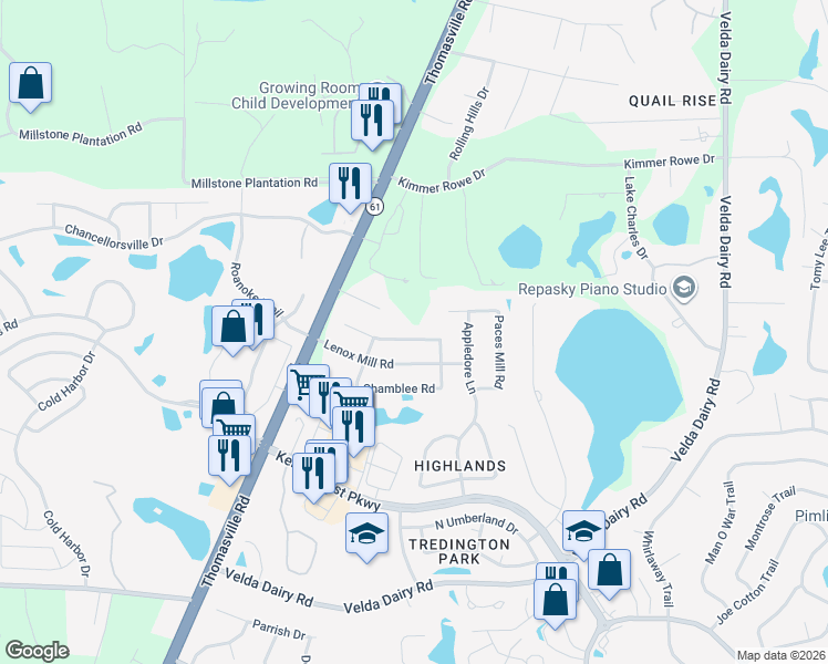 map of restaurants, bars, coffee shops, grocery stores, and more near 3478 Paces Ferry Road in Tallahassee