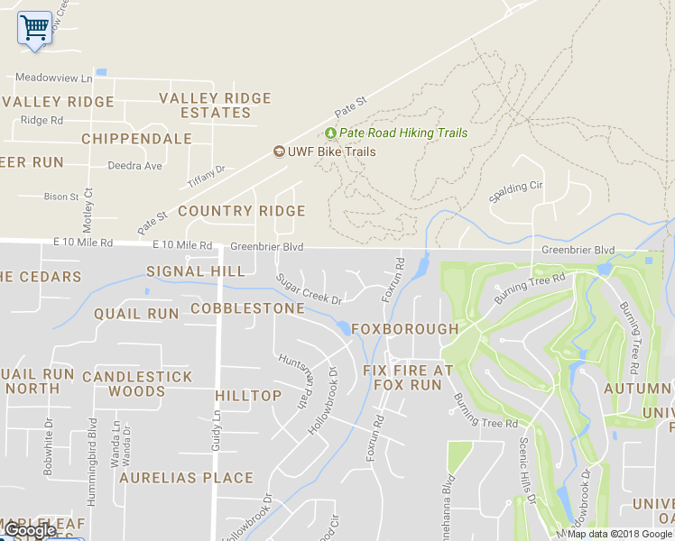 map of restaurants, bars, coffee shops, grocery stores, and more near 10144 Sugar Creek Circle in Pensacola