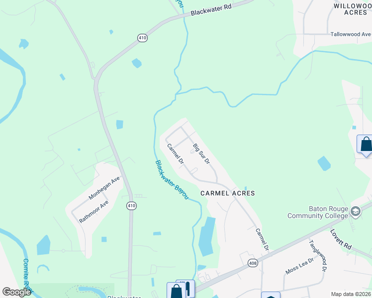 map of restaurants, bars, coffee shops, grocery stores, and more near 10033 West Big Sur Court in Baton Rouge
