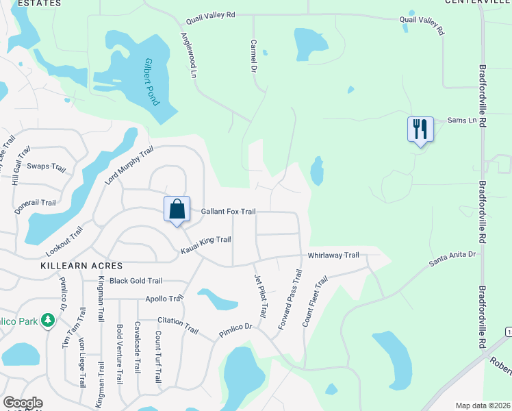 map of restaurants, bars, coffee shops, grocery stores, and more near 3332 Gallant Fox Trail in Tallahassee