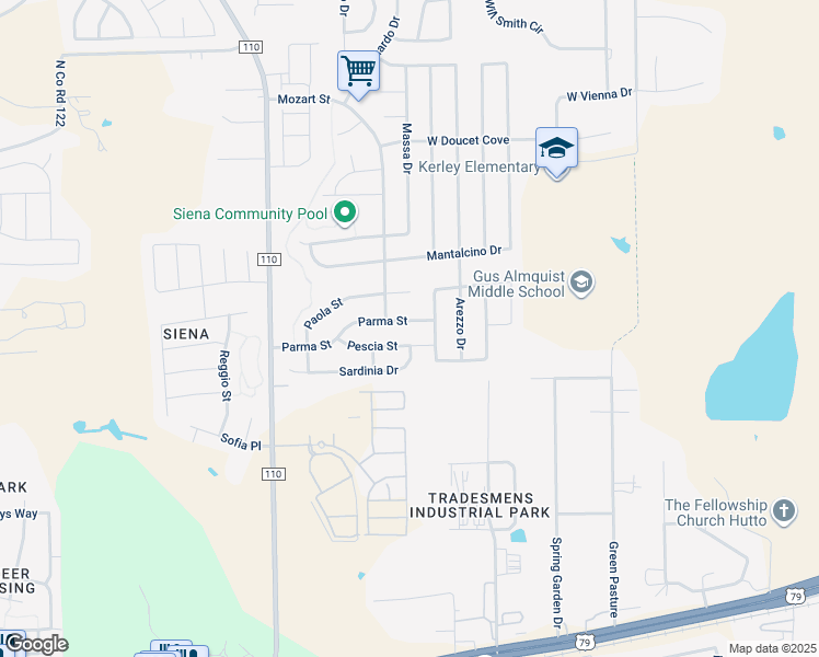map of restaurants, bars, coffee shops, grocery stores, and more near 5917 Parma Street in Round Rock