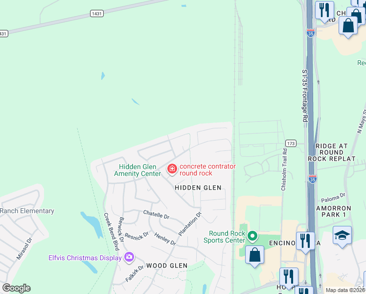 map of restaurants, bars, coffee shops, grocery stores, and more near Napali Court in Round Rock