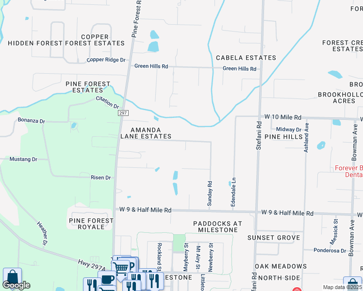 map of restaurants, bars, coffee shops, grocery stores, and more near 1641 Amanda Lane in Cantonment